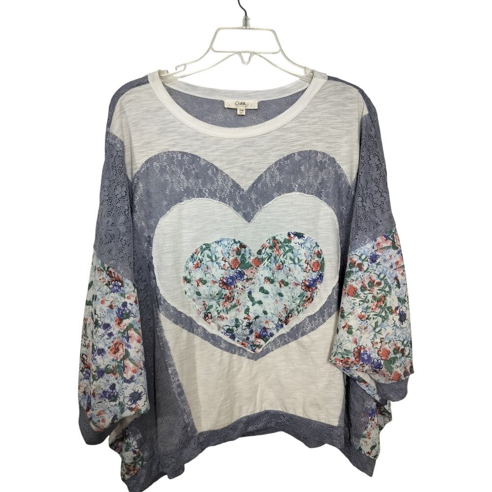5261) Oddi Heart Lace Batwing Patchwork Boho Spring Floral Lace Oversize Top S/M - Picture 2 of 9